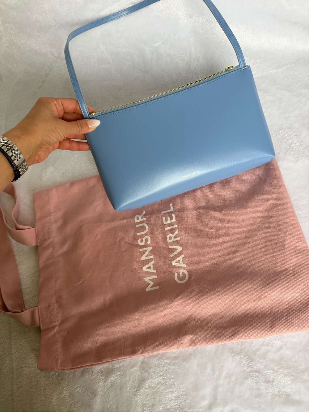 Mansur Gavriel Light Blue Leather Shoulder Bag - Picture 3 of 8